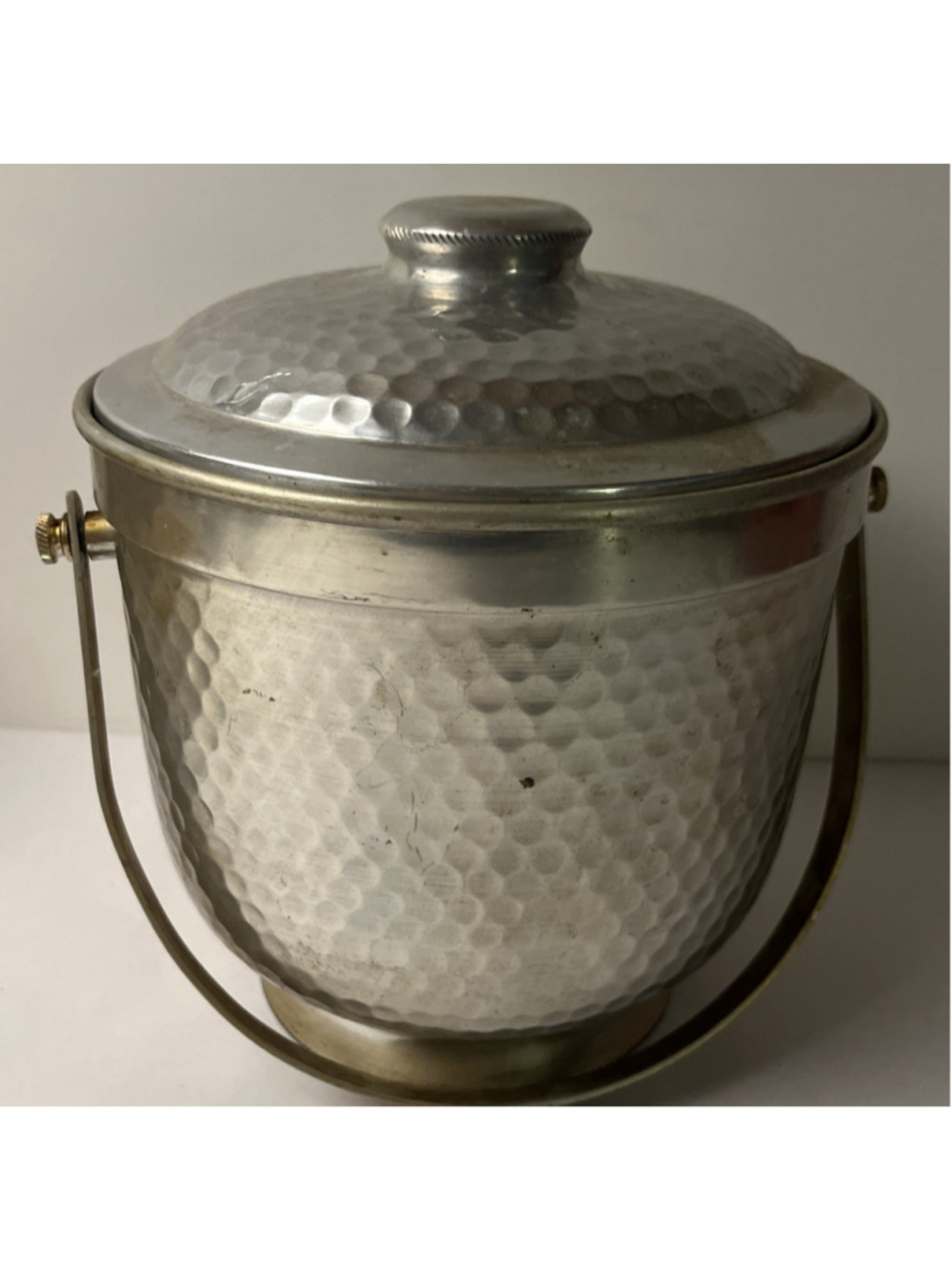 Vintage Italian Ray B 507 Hammered Aluminum Ice Bucket Brass Handle MCM